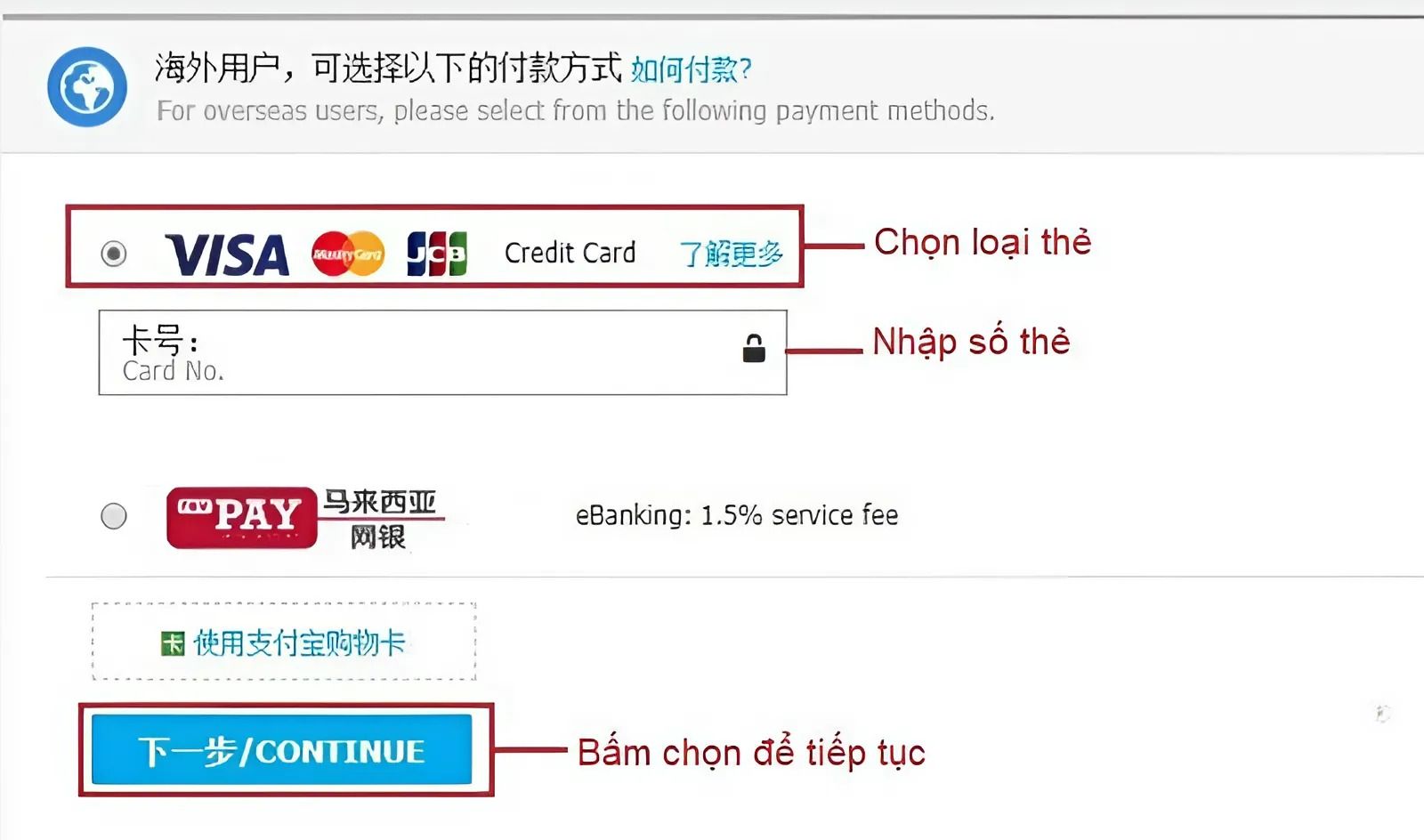 Thanh toán qua thẻ Visa, MasterCard